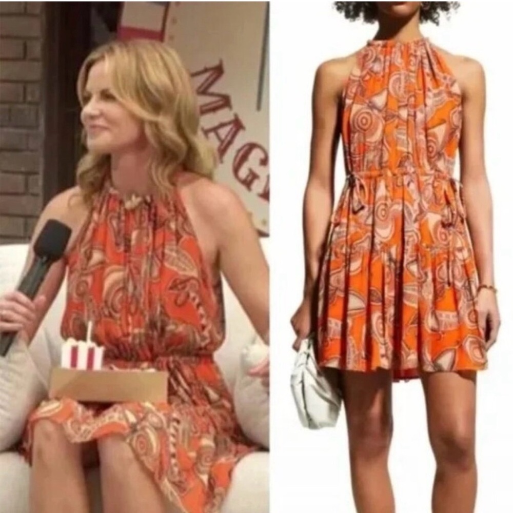 A.L.C. Bella Silk Halter Dress in a citrus multicolor‎ pattern 2